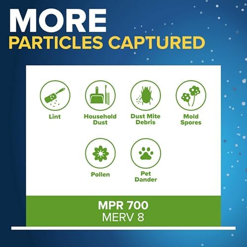 Filtrete 16x25x1 AC Furnace Air Filter, MERV 8, MPR 700, Tough on Pollen, Easy on Airflow, 3-Month Pleated 1-Inch Electrostatic Air Cleaning Filter, 4-Pack (Actual Size 15.69 x 24.69 x 1.56 in)