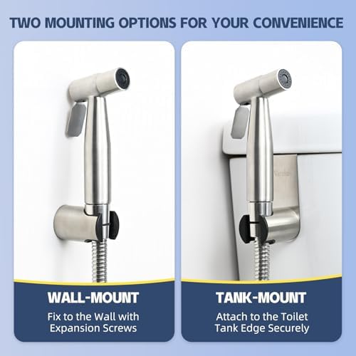 Handheld Toilet Bidet Sprayer for Toilet-Adjustable Water Pressure Control with Bidet Hose for Feminine Wash, Stainless Steel Brushed Nickel Cloth Diaper for Baby Wash (Stainless Steel, 1)