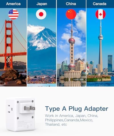 2 Pack US to Japan Plug Adapter, 2 Prong to 3 Prong Outlet Adapter with 3 AC Outlets 3 USB Ports(1 USB C), Type A Travel Power Converter Plug Adaptor for USA to Japanese Canada Mexico Philippines Peru