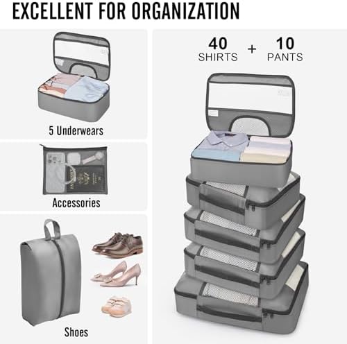 Veken 10 Set Packing Cubes for Travel Essential, Suitcase Organizer Bags in 4 Sizes, Carry-On Luggage Accessories with Large Laundry & Hanging Toiletry Bag, Must-Have for Airplane, Road Trip & Camping