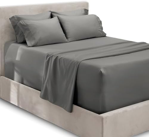 Hearth & Harbor Extra Deep Pocket King Size Sets - Fits Mattress 18-24 Inches Deep - Extra Deep Pocket Sheets - 6 Piece King Size - King - Grey Sheets