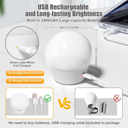 Brightown E26 Rechargeable Light Bulb with Remote and Timer, Battery Backup Bulb for Sconces and Lamps, Magnetic Bulbs for Non-Hardwired Fixture, 3 Color Temperatures + 9 RGB Colors, Dimmable, 2 Pack