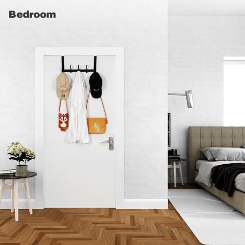 Over The Door Hooks, Door Hanger Hooks for Hanging, Over The Doors Towel Racks for Bathroom with 10 Coat Hook, Coat Rack Bathroom Accessories(2 Pack, Black)