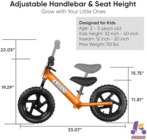 KRIDDO Toddler Balance Bike 2 Year Old, Age 18 Months to 5 Years Old, 12 Inch Push Bicycle with Customize Plate (3 Sets of Stickers Included), Gift Bike for 2-3 Boys Girls, Orange