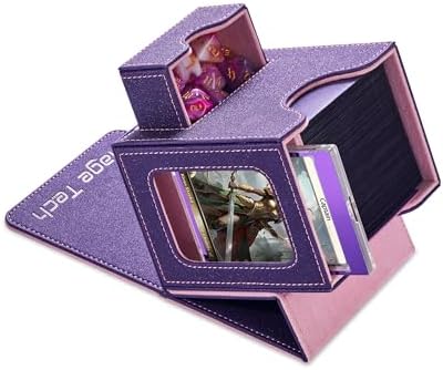 Card Deck Box for MTG Commander - Patented Design, Commander Display, Fits 100 Double-Sleeved Cards, 35pt Card Brick & Dice Tray - Purple/Pink