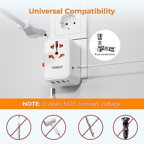 TESSAN Universal Travel Adapter, 45W International Plug Adaptor with 2 USB C 3 USB A Ports, Travel Worldwide Power Outlet for US to European EU UK AUS Ireland(Type C/G/A/I)