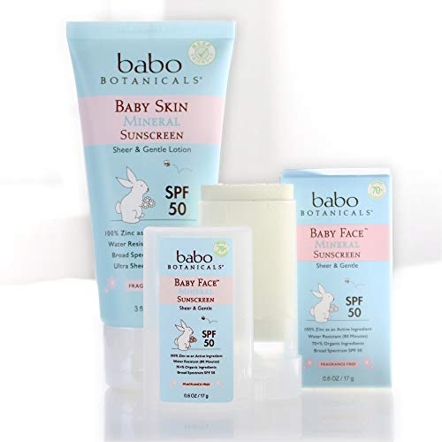 Babo Botanicals Sensitive Baby Mineral Sunscreen Stick SPF 50-70% Organic Ingredients - Zinc Oxide - NSF & Made Safe Certified - EWG Verified - Water Resistant - Fragrance-Free - for Babies & Kids
