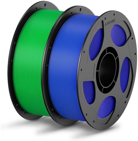 ANYCUBIC PLA Filament 1.75mm Bundle, 3D Printing PLA Filament 1.75mm Dimensional Accuracy +/- 0.02mm, 1KG Reusable Spool (2.2 lbs), 2KG Green + Blue