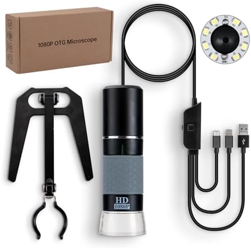 1080P USB Microscope with Metal Stand, 50X-1000X Handheld Digital Microscope Camera Compatible with iPhone/Android/Windows/Mac