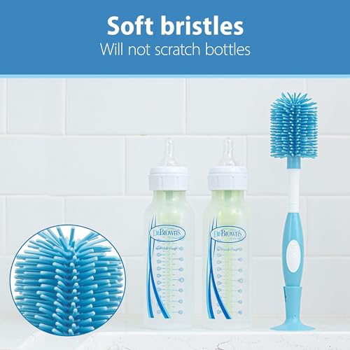 Dr. Brown's Soft Touch No Scratch Baby Bottle Cleaning Brush Nipple Cleaner with Stand and Storage Clip, BPA Free, Blue 1-Pack (Pack of 5)