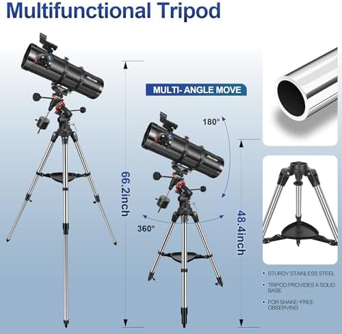 Telescope, 150EQ Reflector Telescope for Adults Astronomy Beginners, Manual Equatorial Professional Telescopes Astronomy with 2X Barlow Lens, Phone Adapter, Adjustable Tripod and Moon Filter