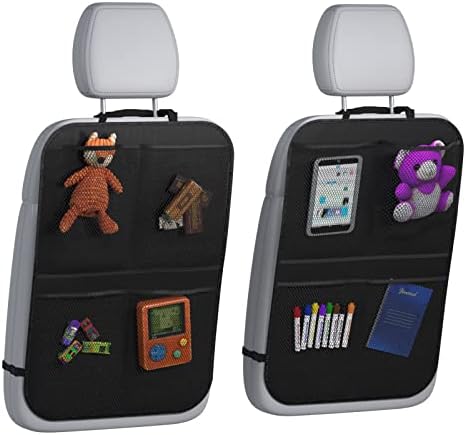 lebogner Back Seat Cover for Kids + 4 Pocket Storage Organizer, 2 Pack X-Large Waterproof Kick Mats Backseat Protector, Car Seat Back Protectors for Vehicles to Protect from Dirt, Mud & Scratches