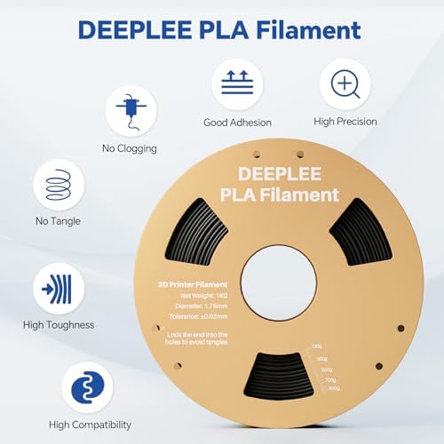 DEEPLEE PLA 1.75mm 3D Printer Filament, Dimensional Accuracy +/- 0.02mm, Neatly Wound, No Clogging, Vacuum Package, Fits for Most FDM 3D Printers, Cardboard Spool 2kg Black + 2kg White