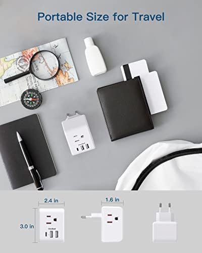 2 Pack European Travel Plug Adapter, One Beat International Power Adapter with 3 Outlets 3 USB Ports(1 USB C), Type C Plug Adaptor for US to Europe Italy Spain France Germany Iceland Travel Essentials