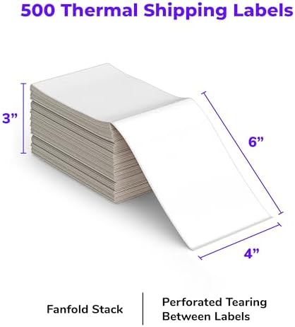 Rollo Direct Thermal Shipping Labels - Pack of 500 4x6 Thermal Labels Fanfold - Perforated and Strong Adhesive (Commercial Grade)