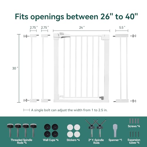 Babelio Baby Gate for Doorways and Stairs, 26''-40'' Auto Close Dog/Puppy Gate, Easy Install, Pressure Mounted, No Drilling, fits for Narrow and Wide Doorways, Safety Gate Door for Child and Pets