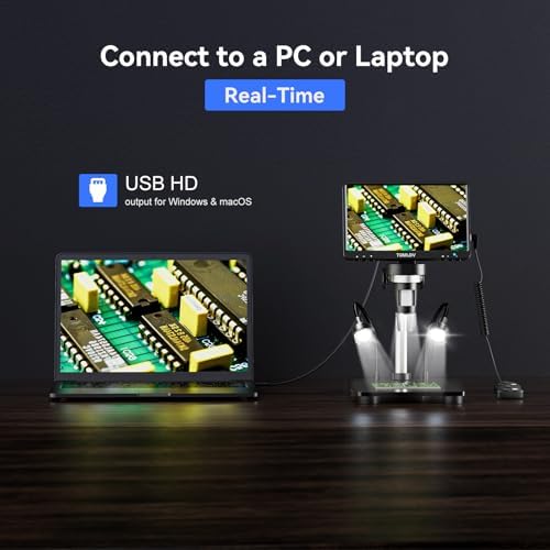 TOMLOV DM9B 7" Digital Microscope: 1080P 1200X Coin Microscope Magnifier, 12MP Ultra-Precise Focusing LCD Soldering Microscopes for Adults, PC View, 32GB, Black