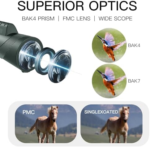 10X42 HD Monocular for Adults, Military Grade Compact Monocular Telescope with BAK-4 Prism & FMC Lens & Smartphone Holder & Tripod, Stargazing Hunting Bird Watching, Camping Hiking Travel Accessories
