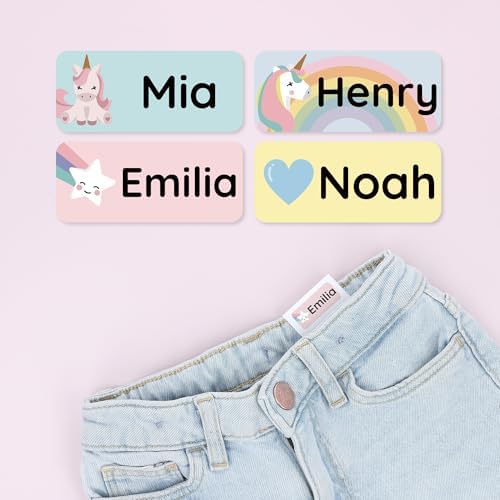 โ Personalized Name Labels for Kids (120) โ Waterproof & Durable Stickers for Clothing, School & Daycare Items - Unicorns
