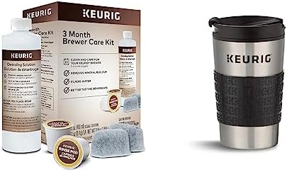Keurig 3-Month Brewer Maintenance Kit, 7 Count & Travel Mug Fits K-Cup Pod Coffee Maker, 1 Count (Pack of 1), Stainless Steel
