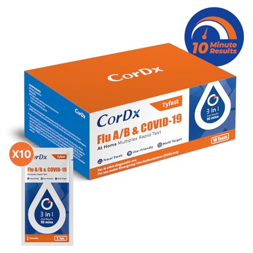 CorDx Tyfast at Home Flu A/B and COVID 19 Rapid Test Kit, Easy, Accurate, Fast Results in 10 Minutes, (10-Pack)