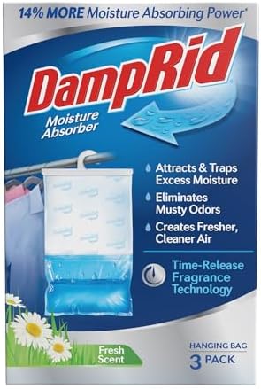 DampRid Fresh Scent Hanging Moisture Absorber, 1 Pound (Pack of 3) - Eliminates Musty Odors for Fresher, Cleaner Air, Ideal for Closet, 14% More Moisture Absorbing Power*- Blue