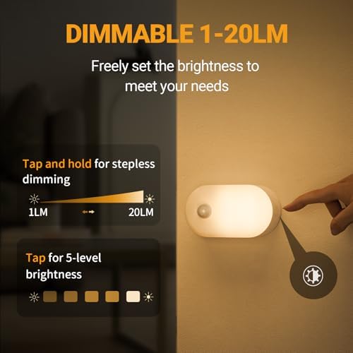 Lyridz Rechargeable Battery Night Light with Motion Sensor, Portable Mini Warm White LED Stick-on Closet Light, Adjustable Brightness for Bathroom, Bedroom, Kitchen, Cabinet, Stairs, Hallway, 2-Pack