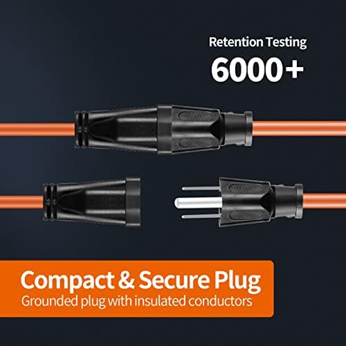KTMC 25ft 16AWG Outdoor Extension Cord, Indoor/Outdoor 25-Foot SJTW 16/3 Gauge Extension Cable with Durable Weatherproof PVC Vinyl Jacket, 3-Prong Grounded Plug, ETL Certified 13A 1625W, Orange