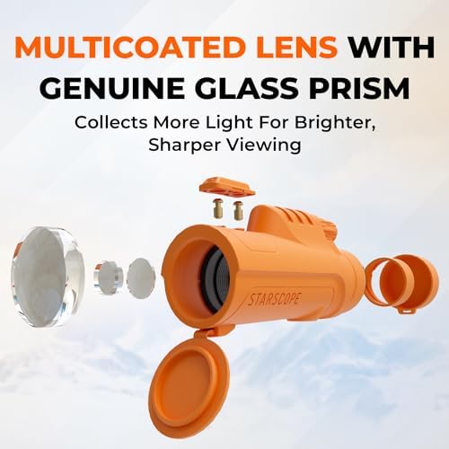 Starscope 10x42 Monocular for Adults - High Power HD Mini Telescope Monoculars Birdwatching Hunting Hiking Wildlife Viewing | BAK4 Prism Scope, FMC Lens, Wide Field of View (Orange)
