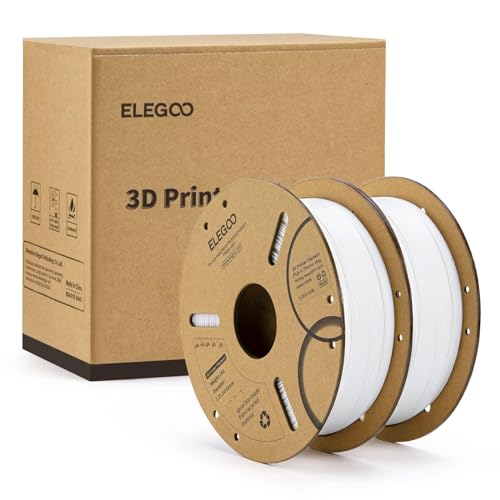 ELEGOO PLA Filament 1.75mm White 2KG, 3D Printer Filament Dimensional Accuracy +/- 0.02mm, 2 Pack 1kg Cardboard Spool(2.2lbs) 3D Printing Filament Fits for Most FDM 3D Printers
