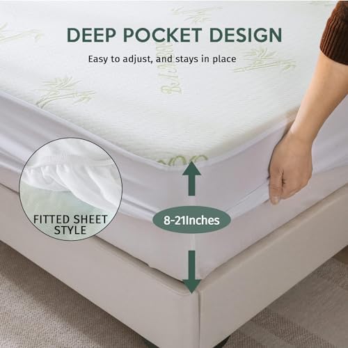 MUXHOMO Premium 100% Waterproof Queen Size Mattress Protector, Breathable Mattress Cover Queen Size Bed, Cooling 3D Air Fabric Bed Pad Cover, Deep Pocket 8"-21"