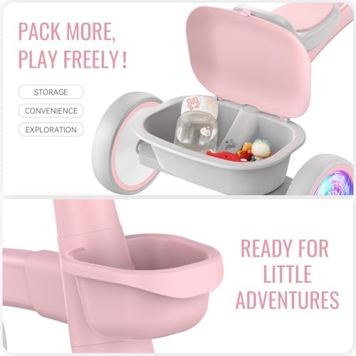 SEREED Colorful Lighting Toddler Tricycle for 2-5 Years Old Girls, Adjustable Seat&Handlebar Trike, Removable Basket, Birthday Gift Idea for Kids Ages 2+ (Pink)