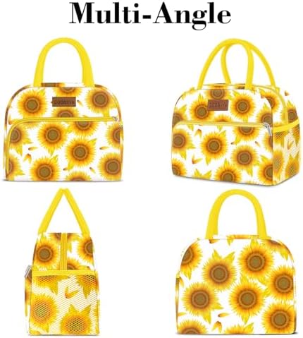 Coobiiya Lunch Bag Women, Lunch Box for Women Adult Men, Small Leakproof Cute Lunch Tote Large Capacity Reusable Insulated Cooler Lunch Container for Work/Office/Picnic/Travel-Sun Flower