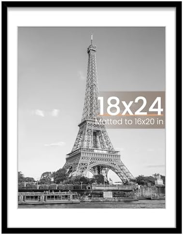 upsimples 18x24 Picture Frame, Display Pictures 16x20 with Mat or 18 x 24 Without, Wall Hanging Poster Frames, Black, 1 Pack