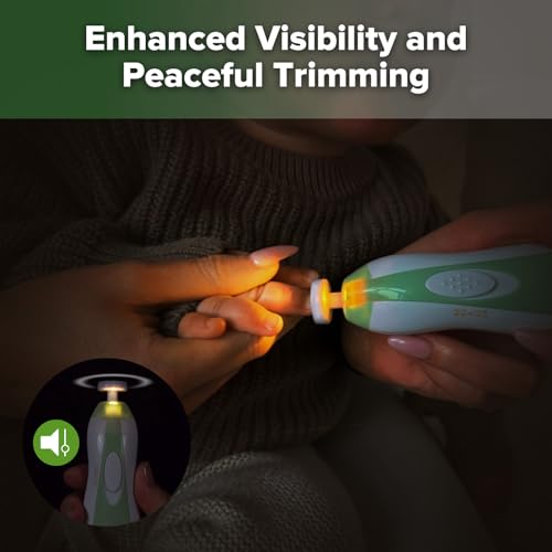 haakaa Baby Nail File Electric Baby Nail Care Set with LED Light, Baby Nail Clippers for Newborn/Infants/Adults Toenails and Fingernails, 6 Replacement Heads & Storage Case, Green