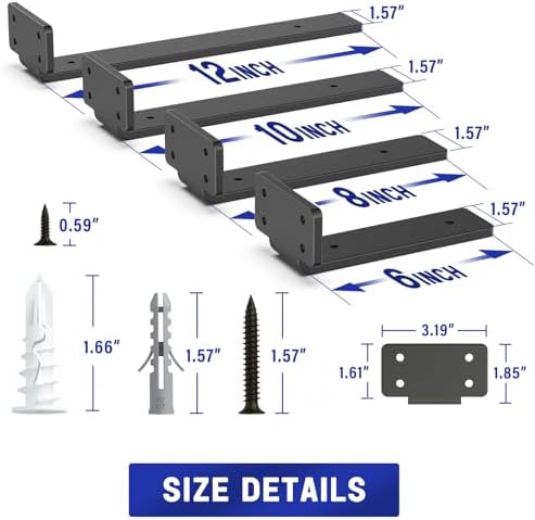 Goovilla Shelf Bracket, Heavy Duty Floating Shelf Brackets 6 inch Long, 6 Pack Brackets for Shelves, Black Coated Metal Wall Shelf Support Brackets with 1/5 Inch Thick and 160 lb. Load Capacity