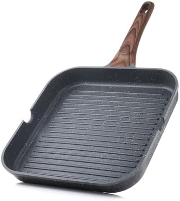 SENSARTE Nonstick Grill Pan for Stove Tops, Versatile Griddle with Pour Spouts, Square Big Cooking Surface, Durable Skillet Indoor & Outdoor Grilling. PFOA Free, 9.5 Inch
