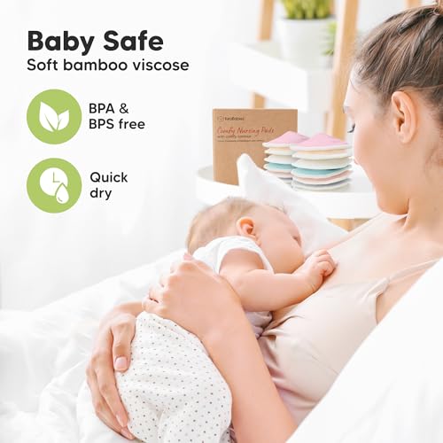 Organic Nursing Pads - 14 Washable Viscose Derived from Bamboo Breastfeeding Pads, Wash Bag, Reusable Breast Pads for Breastfeeding, Nipple Pads for Breastfeeding Essentials(Pastel Touch, L 4.8")
