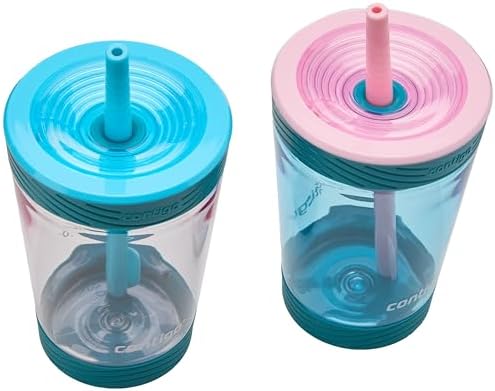 Contigo Kids Spill-Proof 14oz Tumbler with Straw and BPA-Free Plastic, Fits Most Cup Holders and Dishwasher Safe, 2-Pack Strawberry Cream & Blue Raspberry