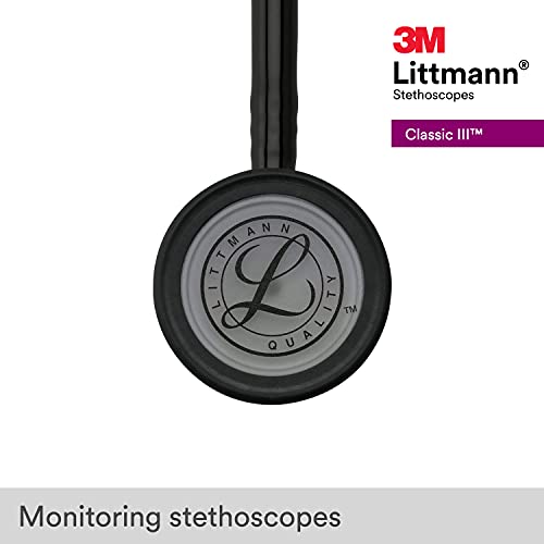3M Littmann Classic III Monitoring Stethoscope, 5811, More Than 2X as Loud, Weighs Less, Stainless Steel Smoke-Finish Chestpiece, 27" Black Tube, Smoke Stem, and Headset