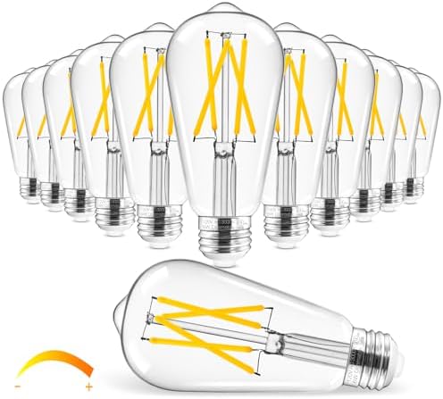 Hizashi Vintage LED Edison Bulb Dimmable, 6W Equivalent 60W, 3000k Soft White, E26 Base Led Light Bulbs, 700LM, UL Listed, High CRI 95+ Eye Protection, Clear Glass, Pack of 12