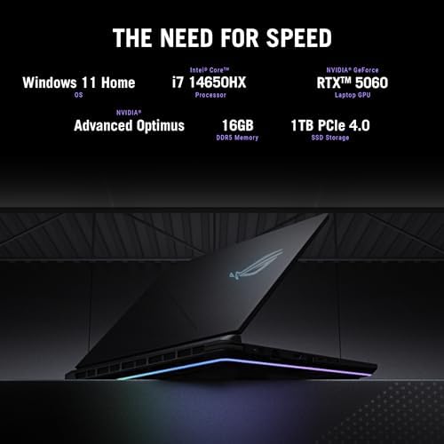 ASUS ROG Strix G16 (2025) Gaming Laptop, 16” FHD+ 16:10 165Hz/3ms Display, NVIDIA® GeForce RTX™ 5060 Laptop GPU, Intel® Core™ i7 Processor 14650HX, 16GB DDR5, 1TB Gen 4 SSD, Wi-Fi 7, Windows 11 Home