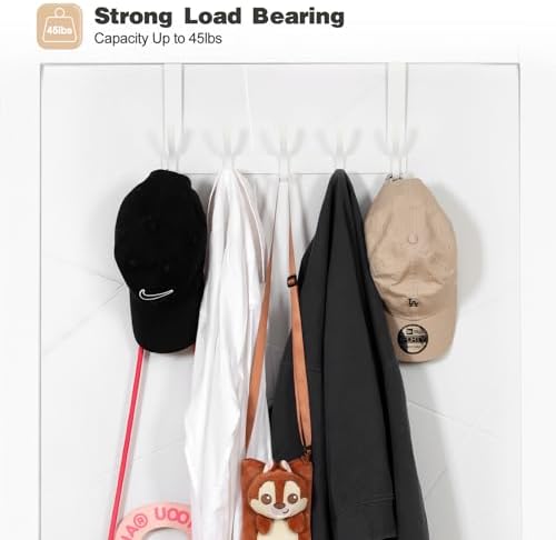 Over The Door Hooks, Door Hanger Hooks for Hanging, Over The Doors Towel Racks for Bathroom with 10 Coat Hook, Coat Rack Bathroom Accessories(2 Pack, White)