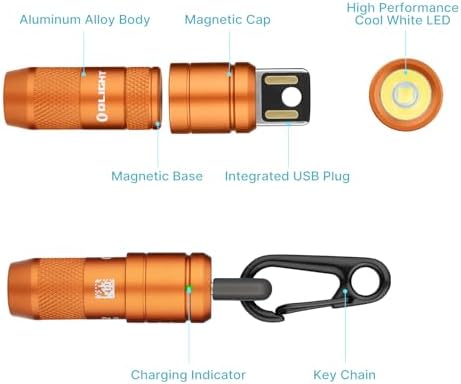 OLIGHT IMINI 2 EDC Rechargeable Keychain Flashlight, 50 Lumens Compact and Portable Mini LED Keyring Lights with Built-in Battery Ideal for Everyday Carry and Emergencies (Orange)