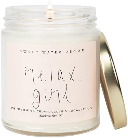 Sweet Water Decor Relax Girl, Peppermint, Cedar, Clove, and Eucalyptus Scented Soy Wax Candle for Home | 9oz Clear Jar, 40 Hour Burn Time, Non Toxic, Made in the USA