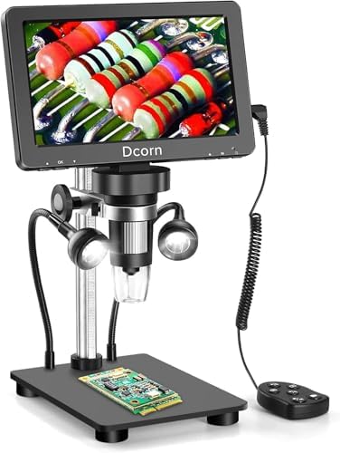 7'' Digital Microscope 1200X, 12MP 1080P Photo/Video Microscope for Adults Soldering Coins,Metal Stand,Wired Remote,10 LED Fill Lights,PC View,Windows/Mac - Black
