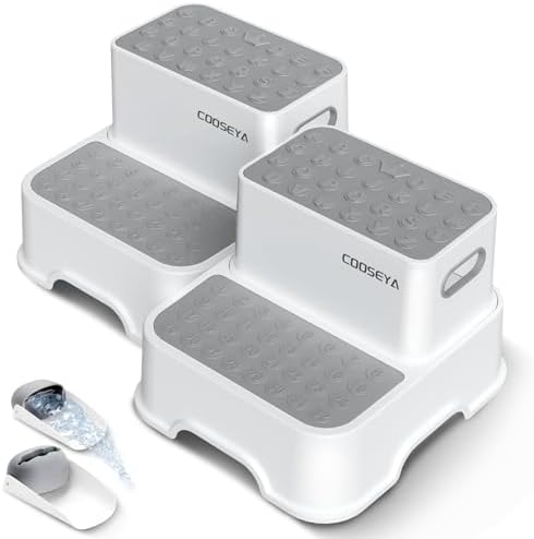 2 Step Stools for Kids,Toddler Step Stool for Bathroom Sink,No-Slip Double up Stepping for Toddlers Bathroom, Multifunctional Toilet Potty Stool for Kids,Toilet Potty Training(2 Packs)