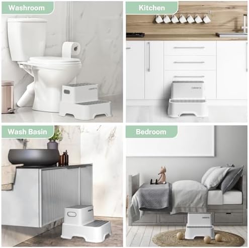 2 Step Stools for Kids,Toddler Step Stool for Bathroom Sink,No-Slip Double up Stepping for Toddlers Bathroom, Multifunctional Toilet Potty Stool for Kids,Toilet Potty Training(2 Packs)