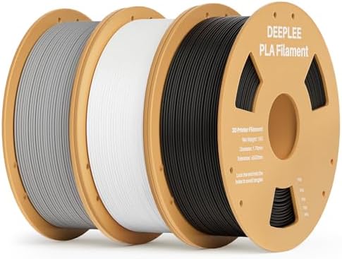 DEEPLEE PLA 1.75mm 3D Printer Filament, Dimensional Accuracy +/- 0.02mm, Neatly Wound, No Clogging, Vacuum Package, Fits for Most FDM 3D Printers, 3 Pack 1kg Black & White & Grey