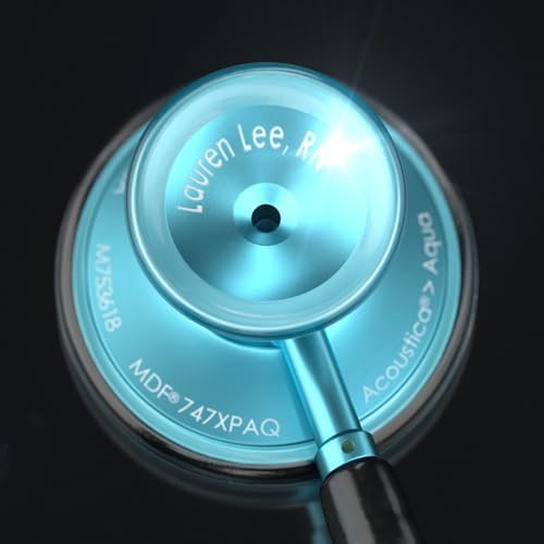 MDF Instruments Engravable - Acoustica Lightweight Custom Stethoscope for Doctors, Nurses, Students, Home Health Use, Adult, Dual Head, Black Tube, Aqua Chestpiece-Headset, MDF747XPAQ11-ENGRAVING